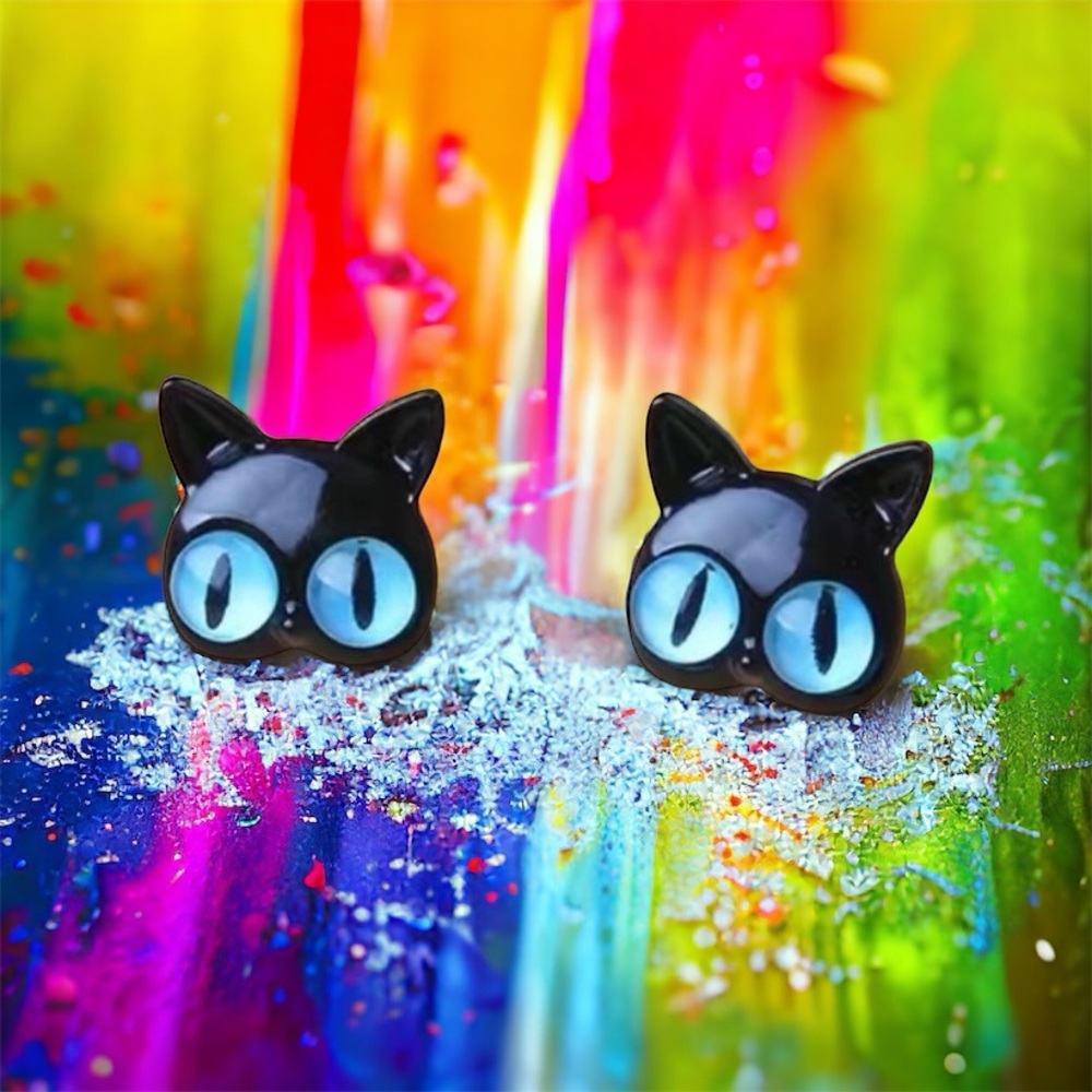 Stud Earrings Ear Jacket Cat Design Zinc Alloy Silver Earrings Retro Cute Style